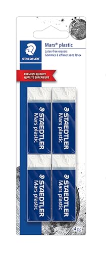STAEDTLER Mars Plastic Vinyl Erasers (4-Pack), White Erasers for Clean & Precise Results - Latex-Free, Minimal Crumbling, Made in Germany