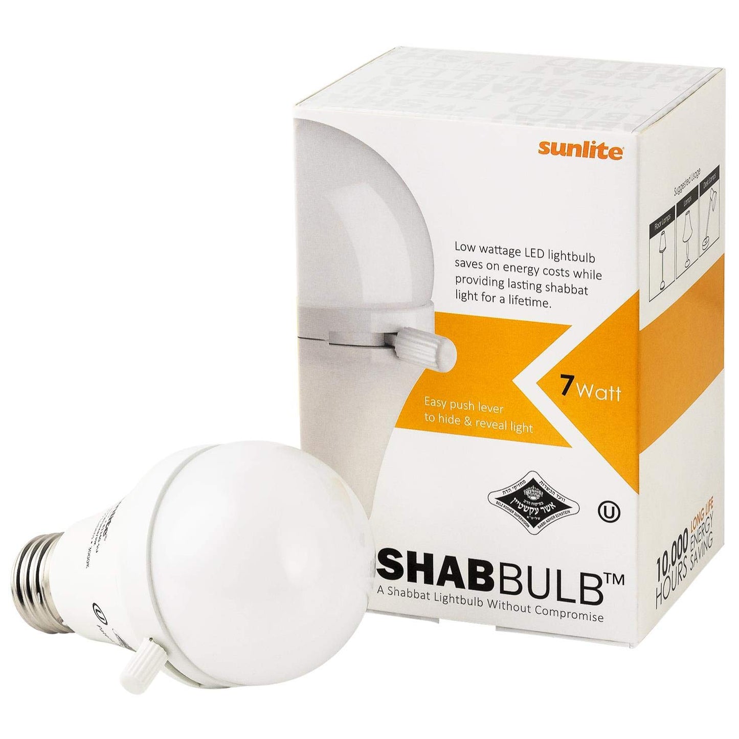 Sunlite ShabBulb, Shabbat Permissible LED Light Bulb, 7 Watt (40 Watt Equivalent) 3000K Warm White