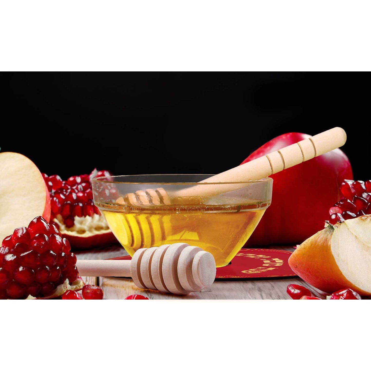 Newtay 6 Sets Rosh Hashanah Apple Shaped Honey Dish with Dipping Spoon Jewish New Year Decoration Honey Dish with Stick, Acrylic Apple Honey Dish for Jewish New Year Holiday Gift Party Favor(Red)