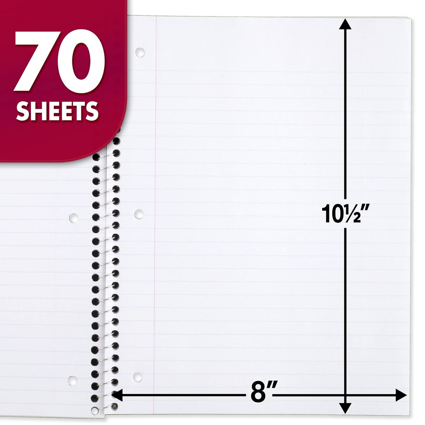 Mead Spiral Notebook, 12 Pack, 1 Subject, Wide Ruled Paper, 7-1/2" x 10-1/2", 70 Sheets per Notebook, Colors Will Vary (930202-ECM25)