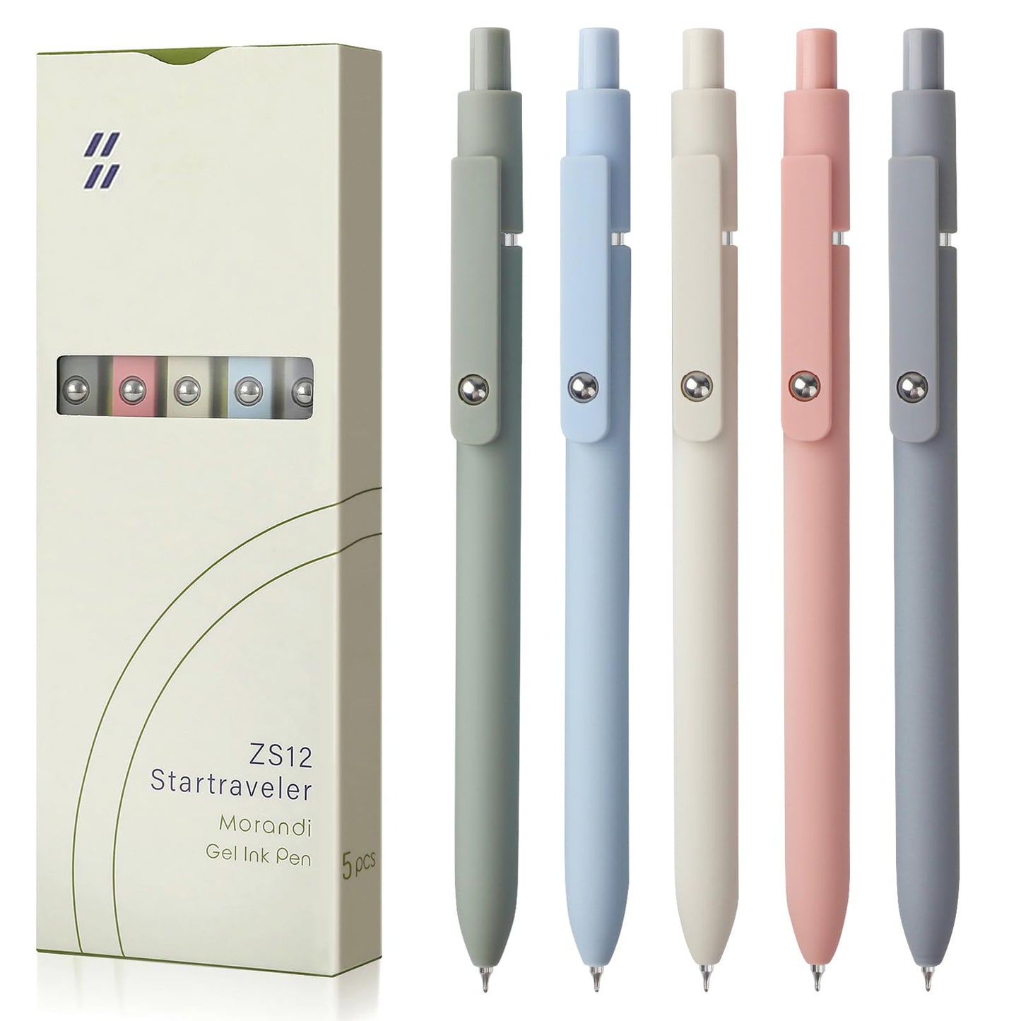 FIOVER Gel Pens, 5pcs 0.5mm Quick Dry Black Ink Fine Point Smooth Writing Pens High-End Series Ballpoint for Office School Supplies(Morandi)