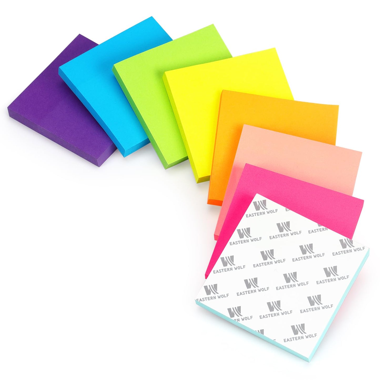 Eastern Wolf 8 Pads Sticky Notes 3x3 Self-Stick Notes 8 Bright Multi Colors Purple Sticky Notes, 85 Sheet/Pad