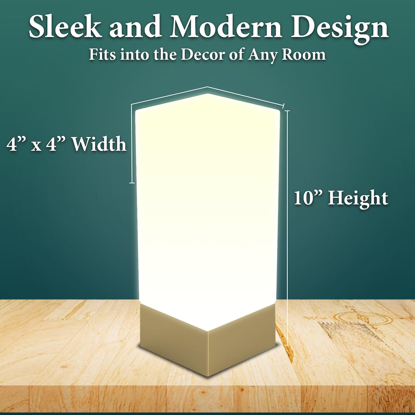 Enlighten Shabbos Lamp, Kosher lamp for Shabbat & Yom Tov, for Bedroom Living Room, LED Dimmable Square Table lamp, Gold Base Color, (10W Eqv 75W, 1100LM, 5000K,)