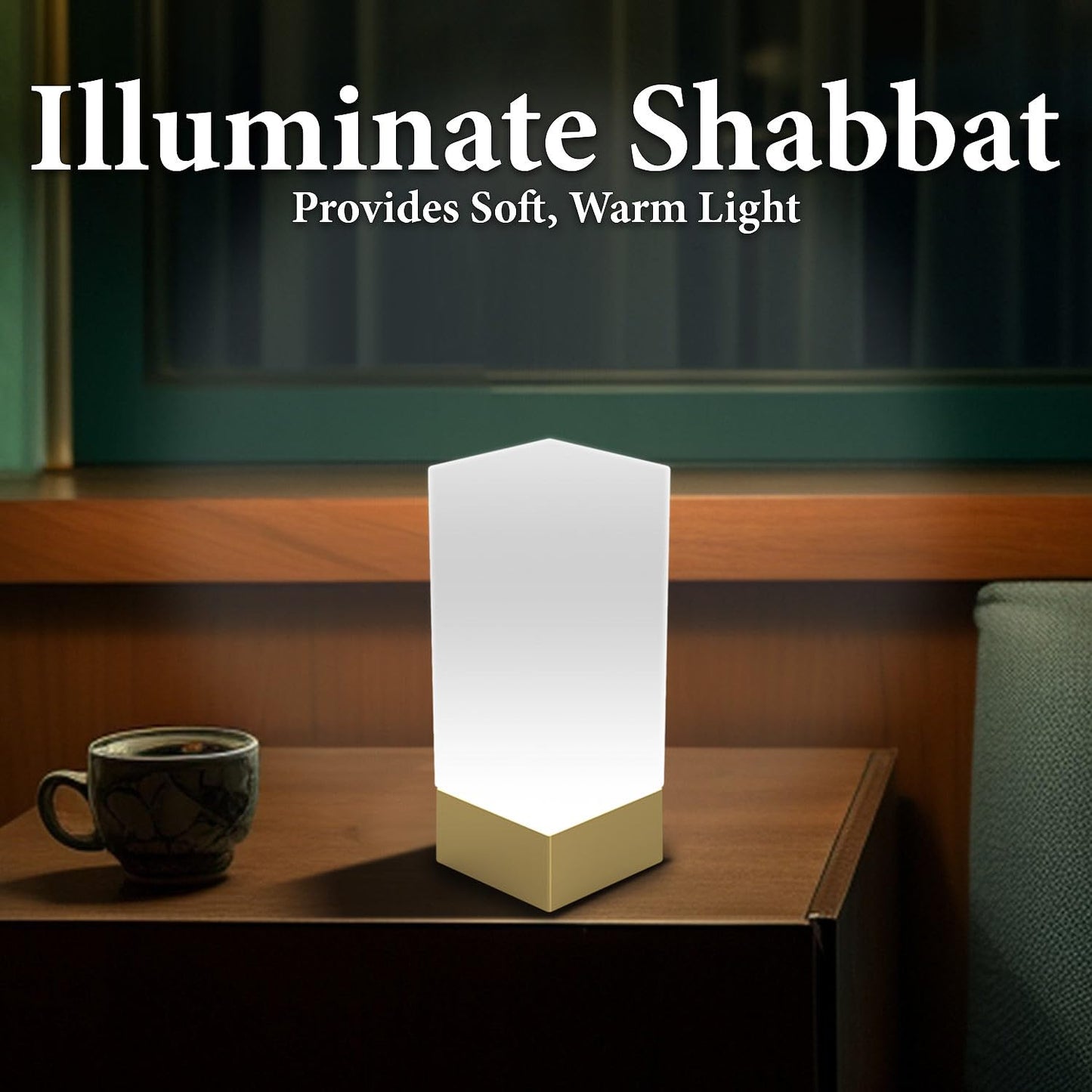 Enlighten Shabbos Lamp, Kosher lamp for Shabbat & Yom Tov, for Bedroom Living Room, LED Dimmable Square Table lamp, Gold Base Color, (10W Eqv 75W, 1100LM, 5000K,)