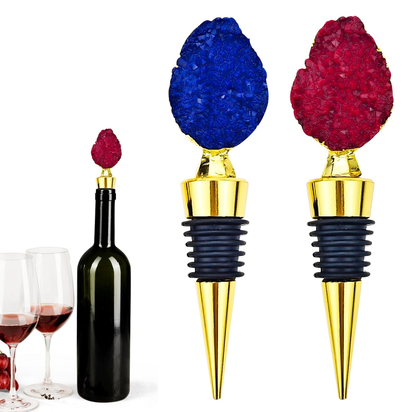 2 PACK Agate Wine Bottle Stopper, Bottle Stopper Wine Saver, Reusable Wine Corks For Beverage, Wine Preserver Wine Saver Keep Wine Fresh Wine Accessories Gifts for Wine Lovers, Wedding Favors