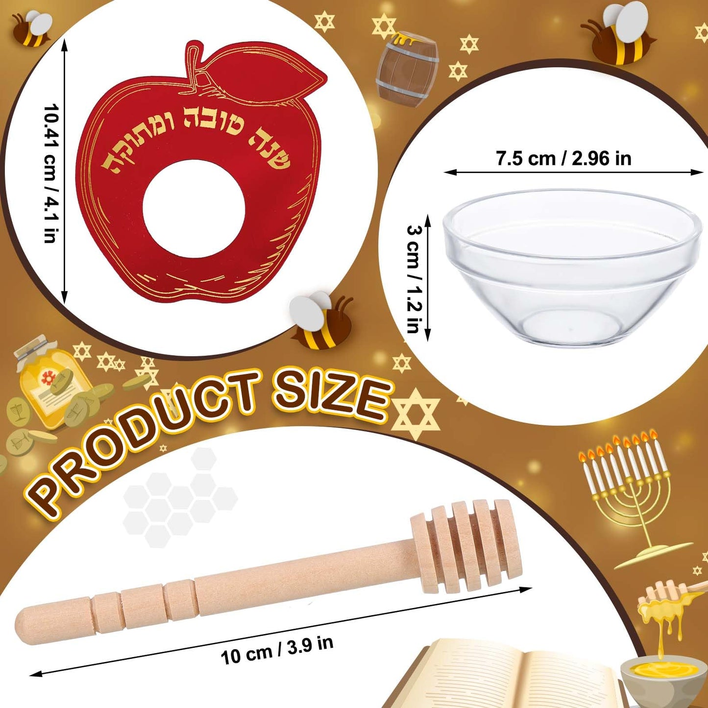 Newtay 6 Sets Rosh Hashanah Apple Shaped Honey Dish with Dipping Spoon Jewish New Year Decoration Honey Dish with Stick, Acrylic Apple Honey Dish for Jewish New Year Holiday Gift Party Favor(Red)