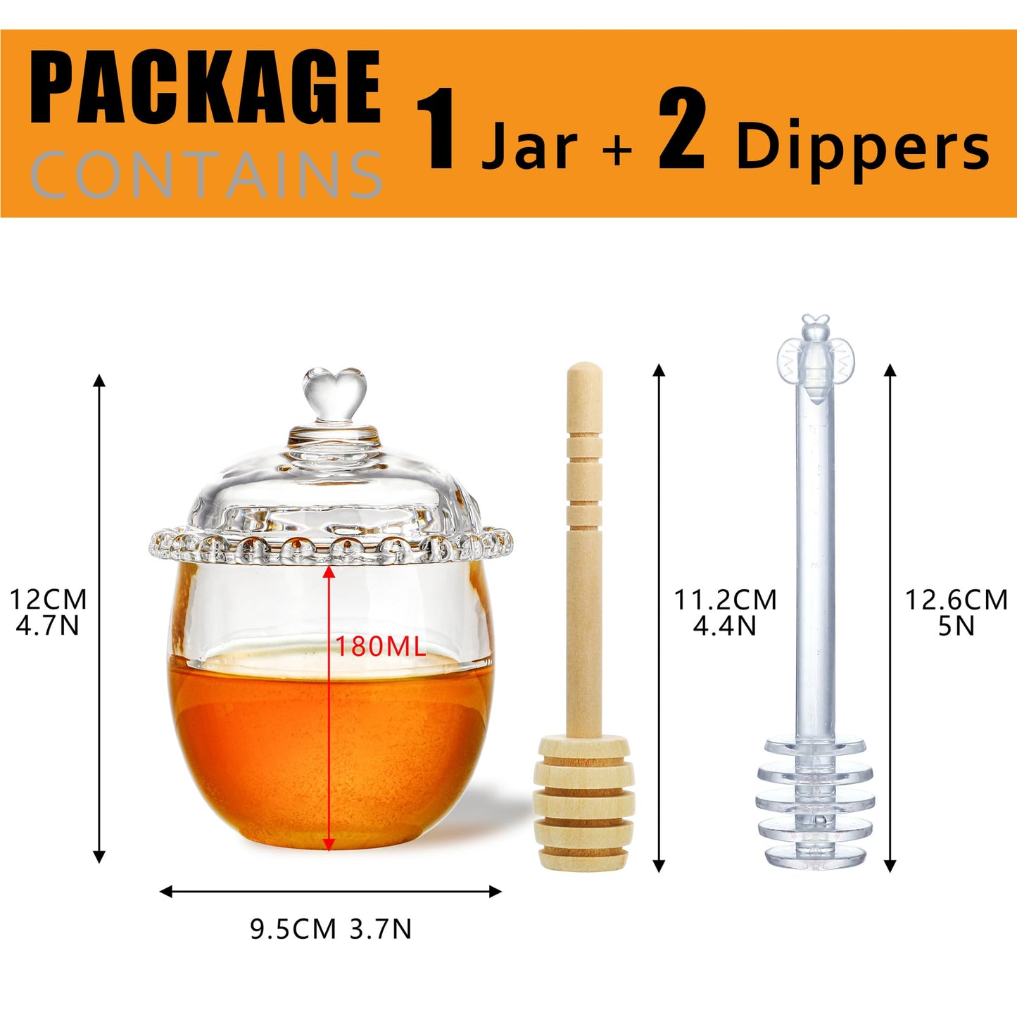 Kanpura Glass Honey Jar with Dipper and Lid, 6oz Crystal Honey Dispenser, Containers for Home Kitchen