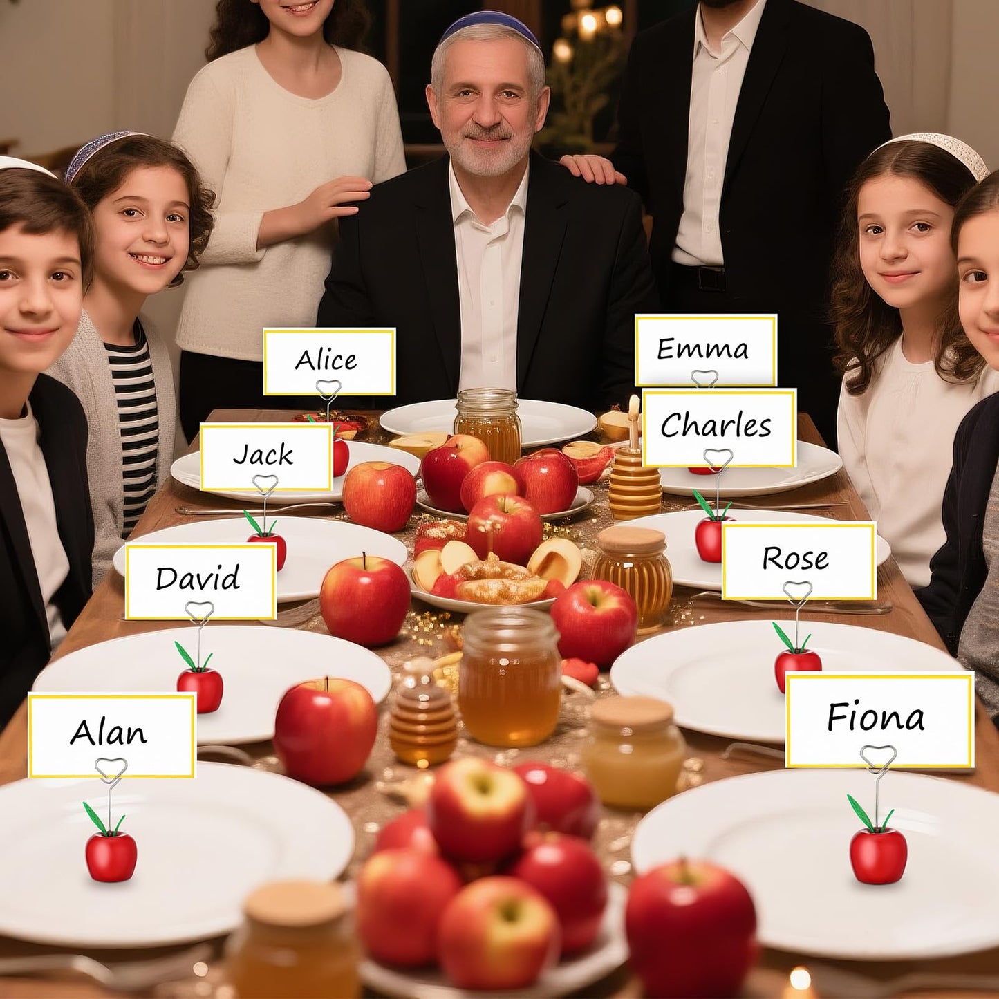 Beeveer 20 Set Rosh Hashanah Place Card Holder with 25 Pcs Name Cards Mini Red Apple Table Number Stand with Heart Shape Holder Clip for Rosh Hashanah Party Decorations Back to School Table Decor