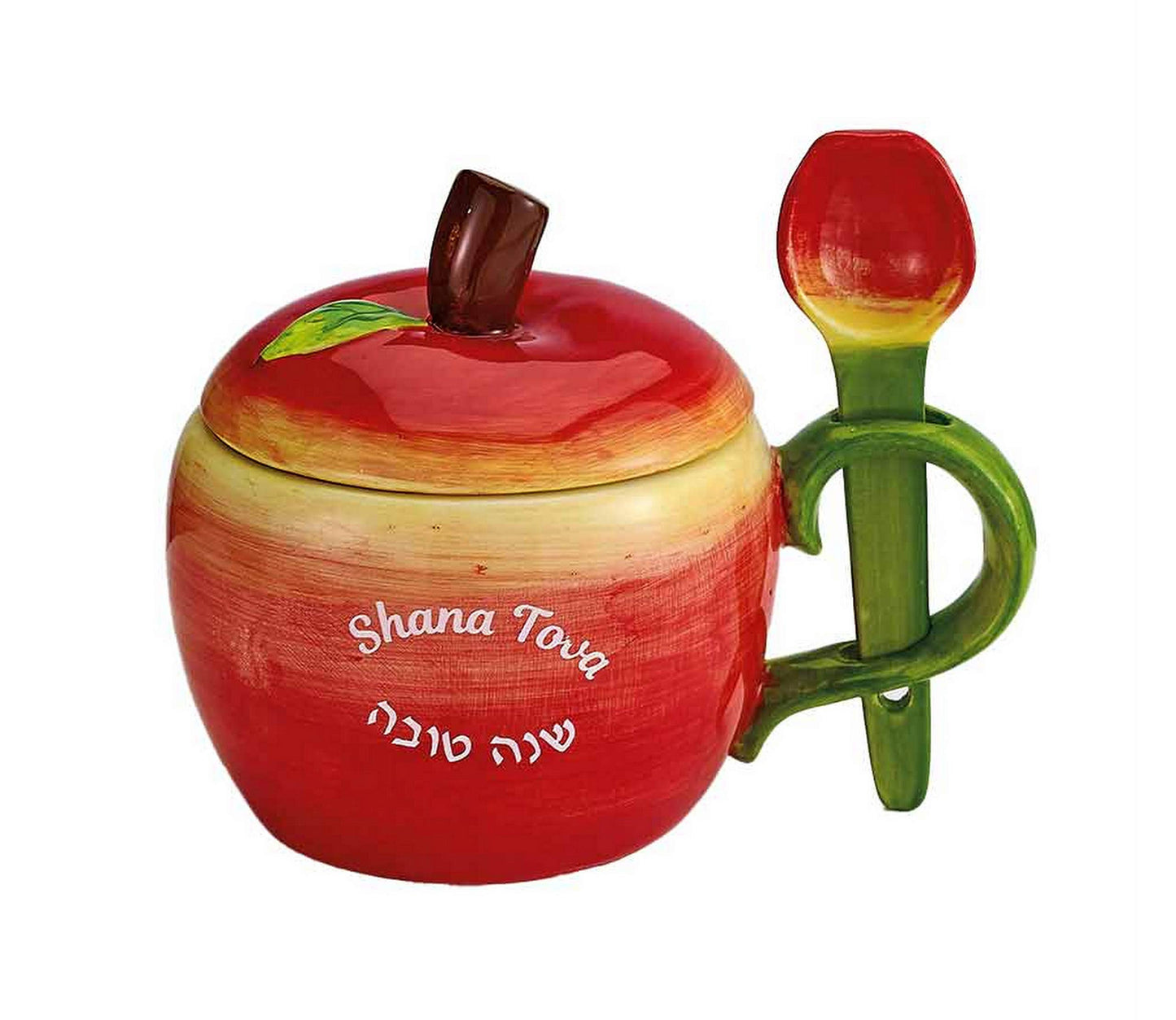 Rite Lite Rosh Hashanah Ceramic Apple Honey Dish With Spoon - For Jewish New Year