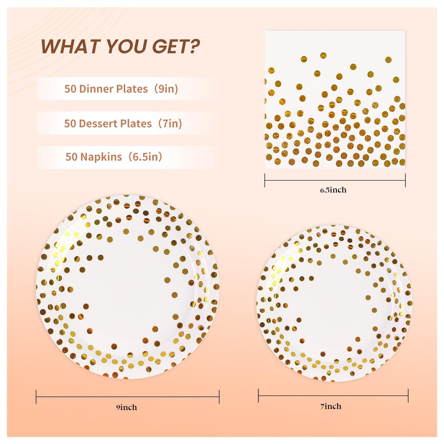 PUEVENYI 150PCS White Plates and Napkins Party Supplies, Paper Plates Disposable Serve 50 Guests, White and Gold Party Decorations for Graduation Baby Showers Bridal Showers Birthday Wedding