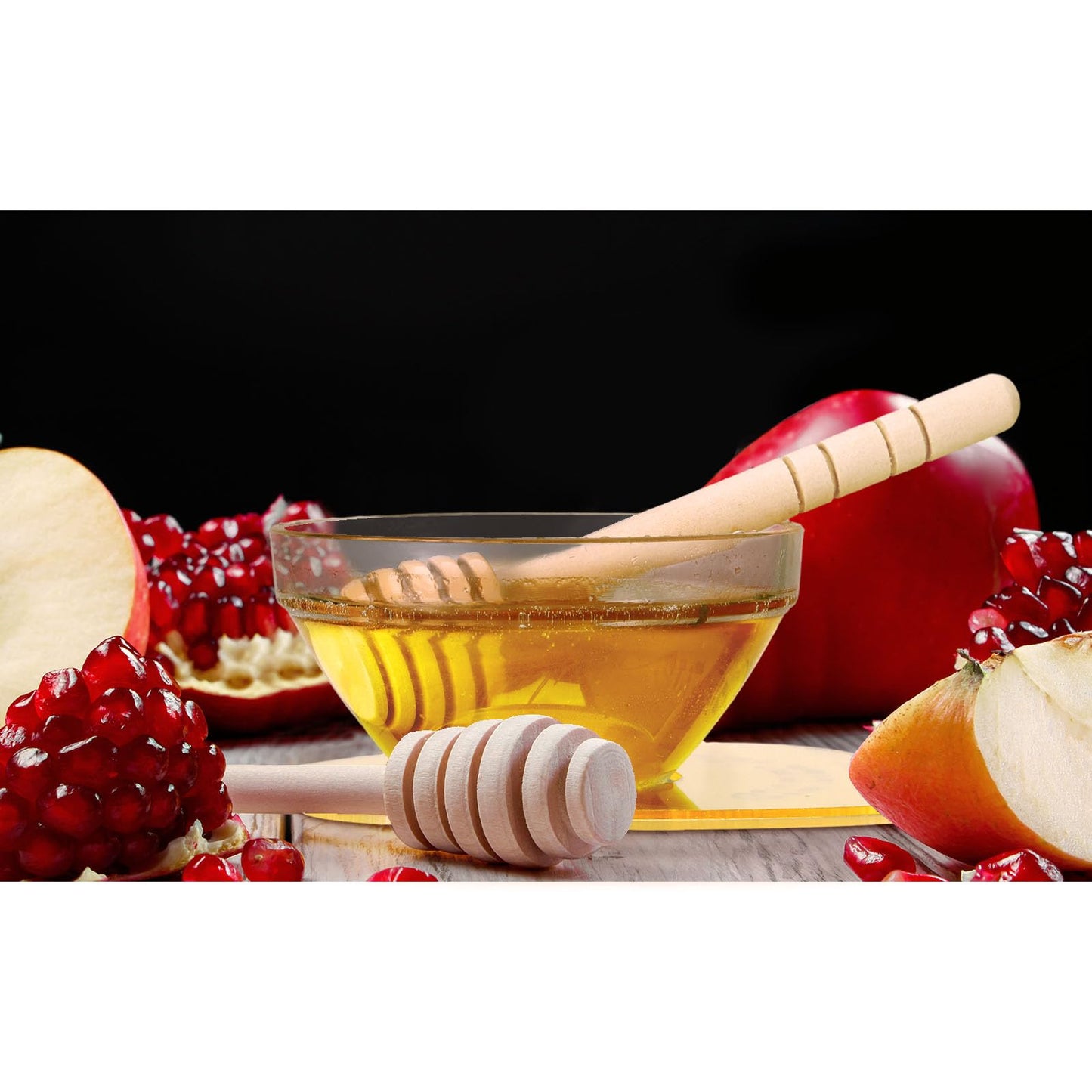 Newtay 6 Sets Rosh Hashanah Apple Shaped Honey Dish with Dipping Spoon Jewish New Year Decoration Honey Dish with Stick, Acrylic Apple Honey Dish for Jewish New Year Holiday Gift Party Favor(Gold)