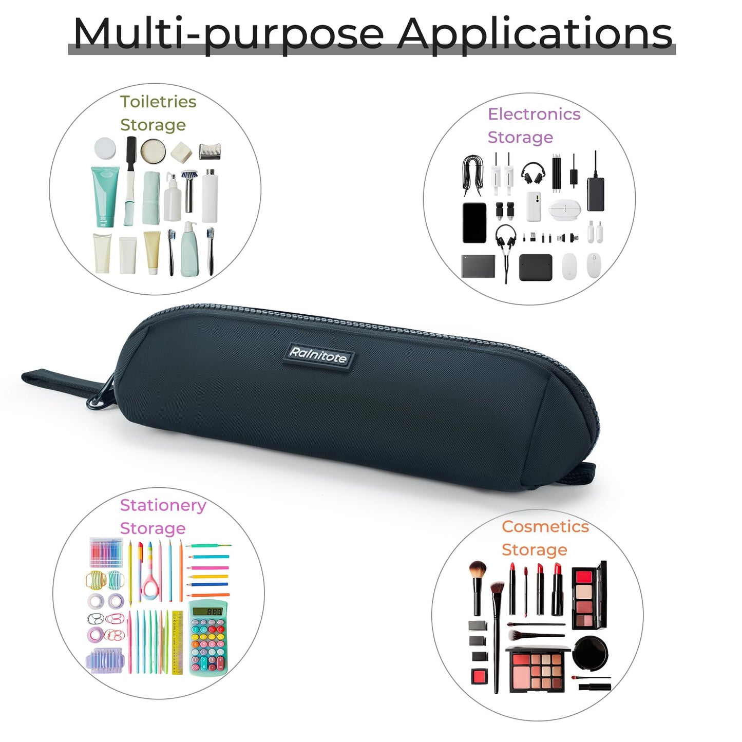Ralnitote Small Pencil Pouch with 180° Open Design, Slim Pencil Case for Girls and Boys, Aesthetic & Cute Pen Bag for School, Office, Makeup or Tech Accessories-Black