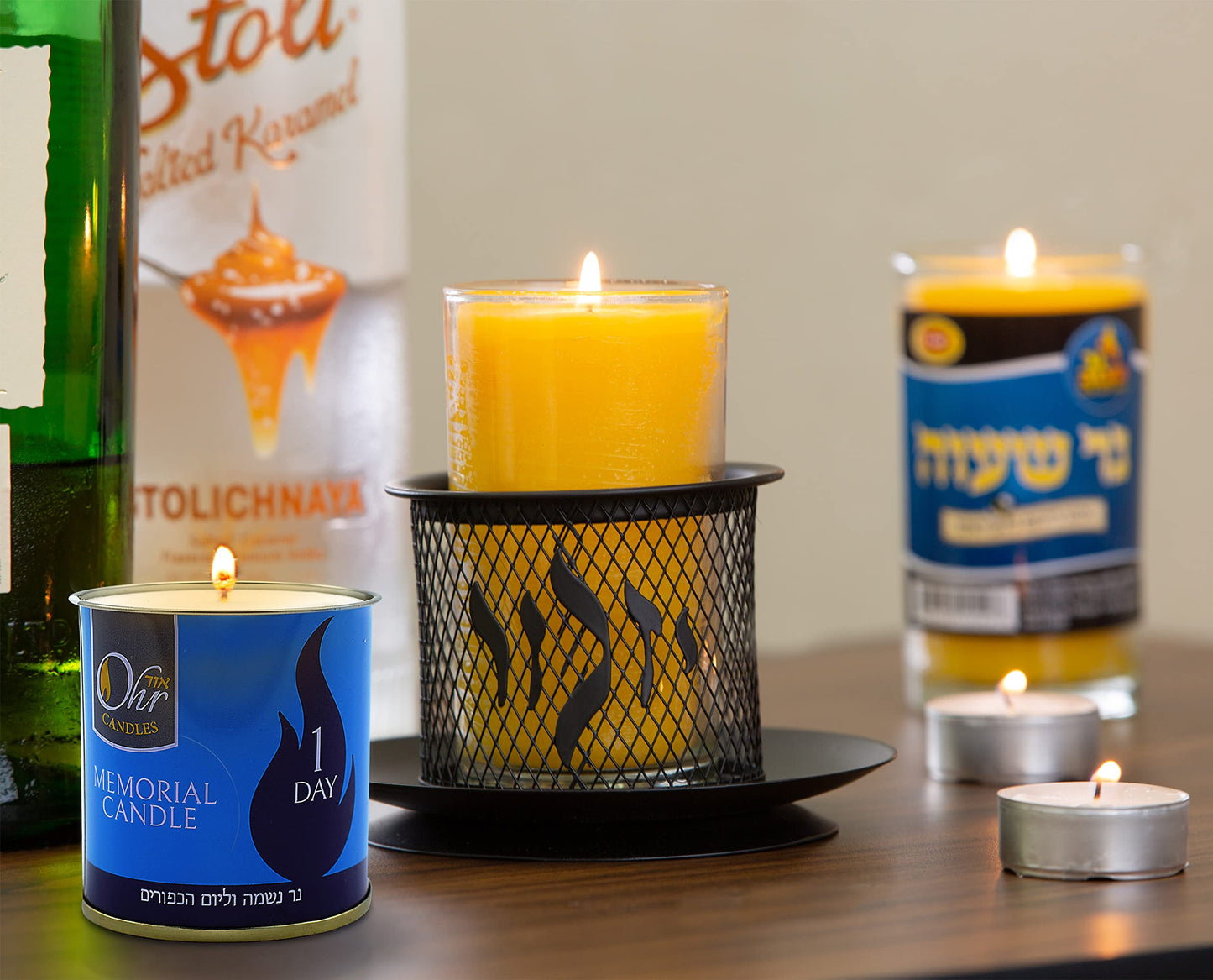 1 Day Yahrzeit Candle - 6 Pack - 24 Hour Kosher Yahrtzeit Memorial and Yom Kippur Candle in Tin Cup Holder