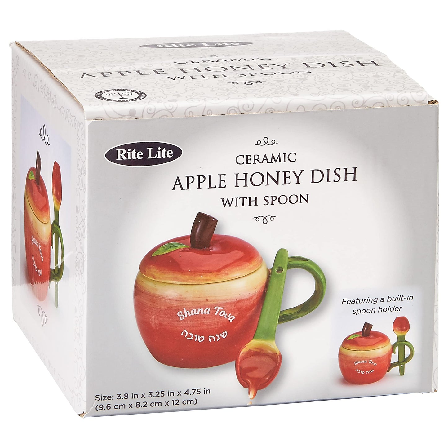 Rite Lite Rosh Hashanah Ceramic Apple Honey Dish With Spoon - For Jewish New Year