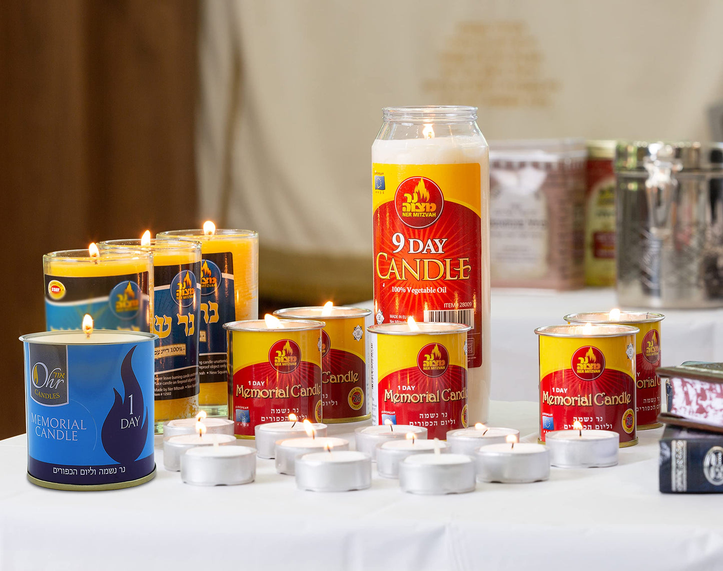 1 Day Yahrzeit Candle - 6 Pack - 24 Hour Kosher Yahrtzeit Memorial and Yom Kippur Candle in Tin Cup Holder