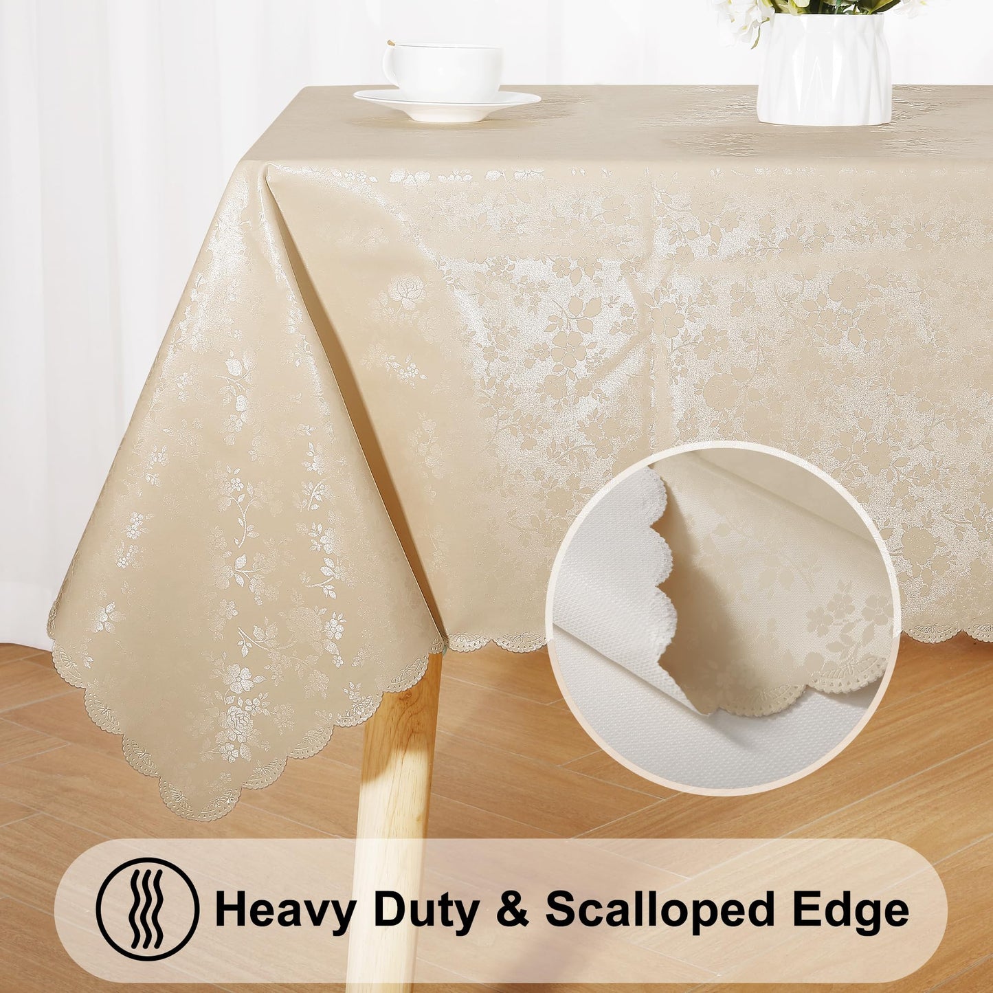 Smiry Rectangle Table Cloth, Waterproof Heavy Duty Vinyl Tablecloths, Wipeable Washable Table Cover for Kitchen and Dining Room (Beige, 60" X 84")