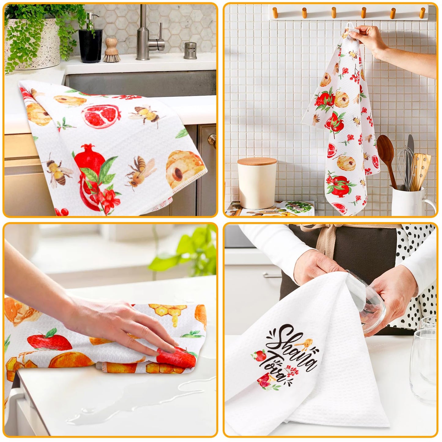Vansolinne Rosh Hashanah Kitchen Towels Shana Tova Dish Towel Happy Rosh Hashanah Hostess Gift Idea Holiday Party Home and Kitchen Decorations