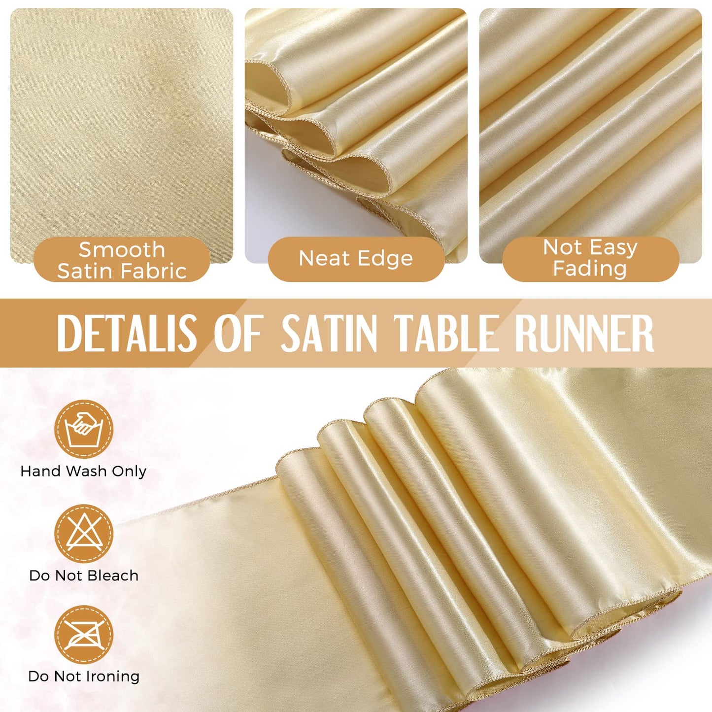 Breling 8 Pack White and Gold Disposable Plastic Tablecloths and Satin Table Runner Set, 54 x 108 Inch Tablecloth, 12 x 108 Inch Table Runners for Wedding First Communion Baby Shower Graduation
