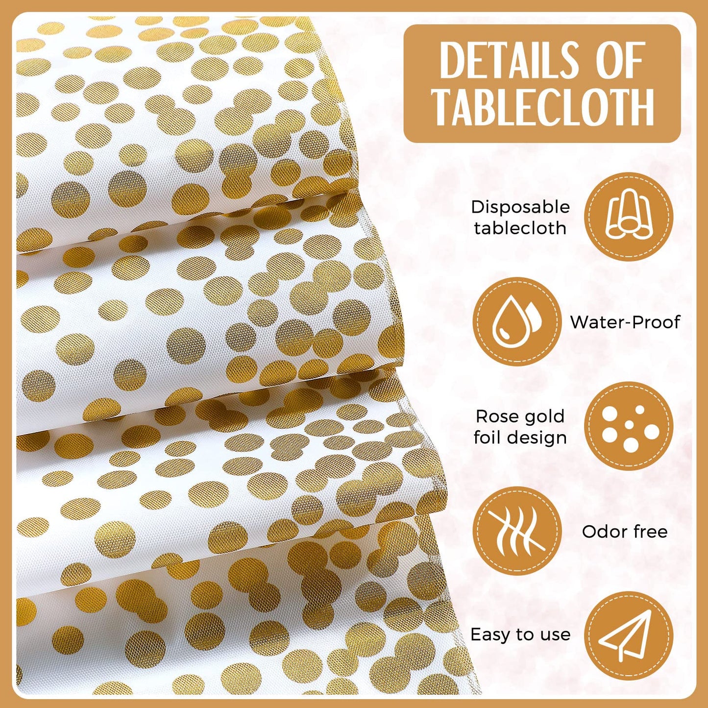 Breling 8 Pack White and Gold Disposable Plastic Tablecloths and Satin Table Runner Set, 54 x 108 Inch Tablecloth, 12 x 108 Inch Table Runners for Wedding First Communion Baby Shower Graduation