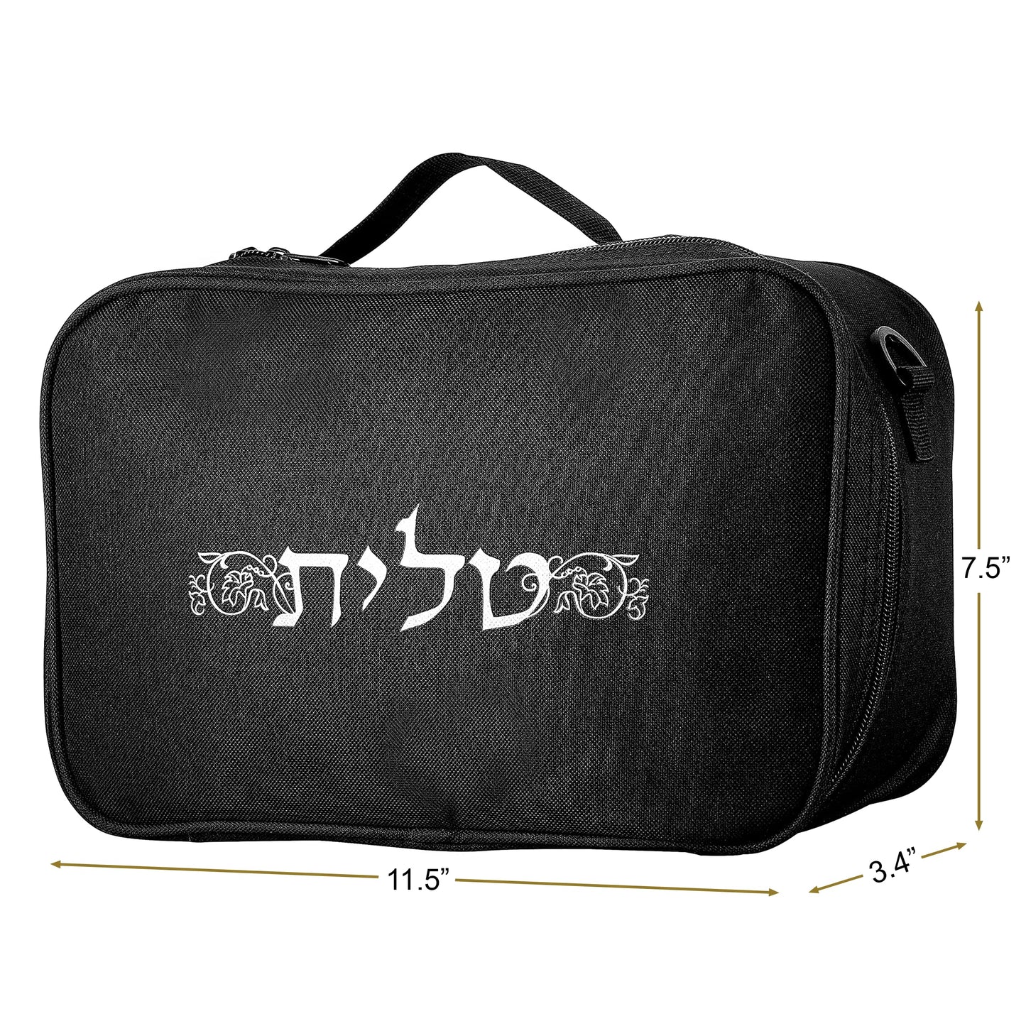 Tallit and Tefillin Bag with Carry Handle and Shoulder Strap - Judaica Tallit Prayer Shawl Travel Tote (Silver Print)