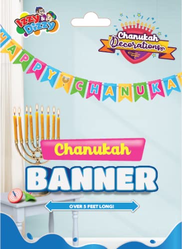 Izzy 'n' Dizzy Happy Hanukkah Banner - Chanukah Banner - Multicolored Holiday Party Decorations