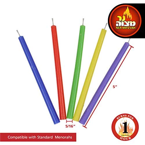 Ner Mitzvah Colorful Long Chanukah Candles, Diameter Fits Most Menorahs, Premium Quality Wax, Assorted Colors for All 8 Nights of Hanukkah - Standard Size - 45 Count