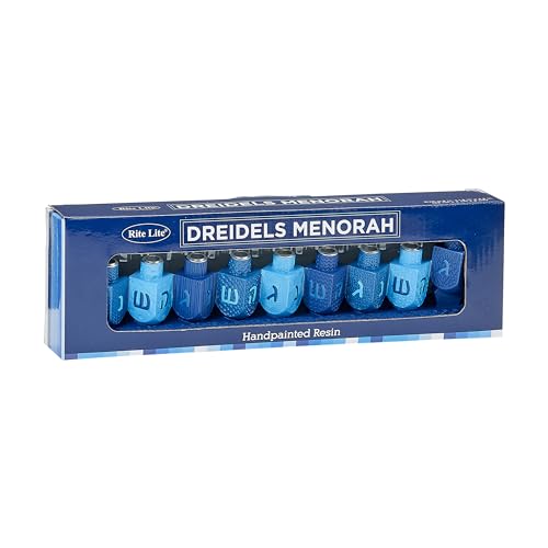 Rite Lite Blue Dreidels Menorah Modern Hanukkah Centerpiece Jewish Holiday Party Favor Decor | Resin Fits Most Chanukah Candles, Elegant Judaica Décor Festival of Lights Hostess Gifts 11.50" H
