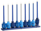 Rite Lite Blue Dreidels Menorah Modern Hanukkah Centerpiece Jewish Holiday Party Favor Decor | Resin Fits Most Chanukah Candles, Elegant Judaica Décor Festival of Lights Hostess Gifts 11.50" H