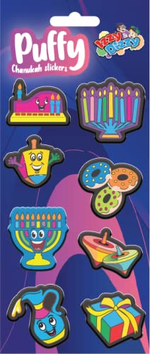 Izzy 'n' Dizzy Hanukkah Sponge Stickers - Chanukah Puffy Stickers - Holiday Stickers - 8 Fun Hannukah Designs - 4 Pack
