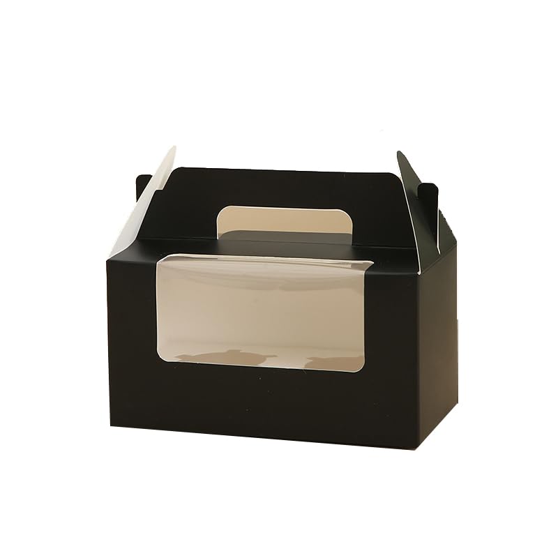 30Pcs Kraft Paper Cupcake Packing Box with Clear Window 6.49×3.74×3.54 inch (Black)