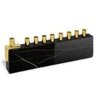 Zion Judaica Ltd Elegant Decorative Hanukkah Candle Menorah Aluminum Wrapped with Marble Decal (Black/Gold) & Brass Candle Cups - Landscape Minorah