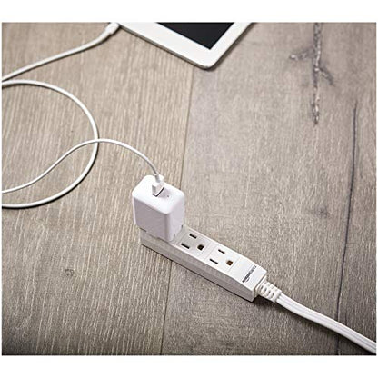Amazon Basics 3-Prong Indoor Rectangle Extension Cord Power Strip, Flat Plug, Grounded 13 Amps, 1625 Watts, 125 VAC, 2-Pack, 3 ft, White