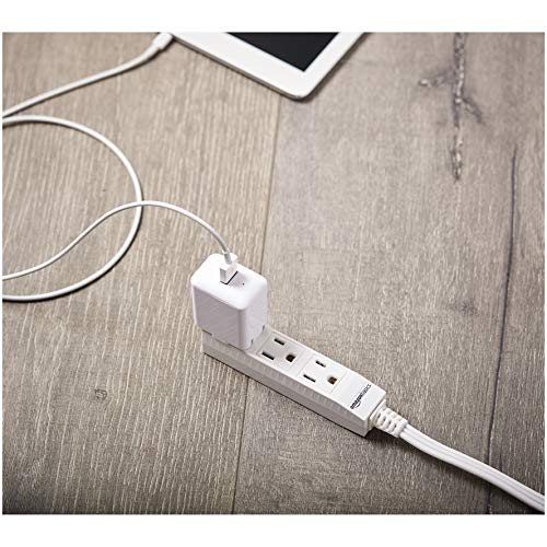 Amazon Basics 3-Prong Indoor Rectangle Extension Cord Power Strip, Flat Plug, Grounded 13 Amps, 1625 Watts, 125 VAC, 2-Pack, 3 ft, White
