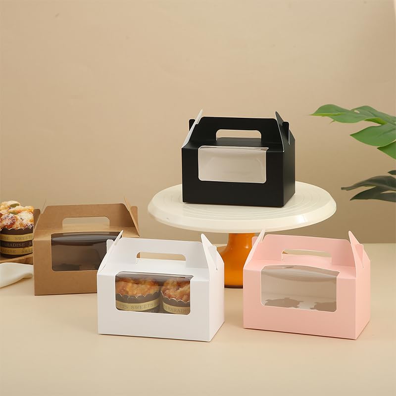 30Pcs Kraft Paper Cupcake Packing Box with Clear Window 6.49×3.74×3.54 inch (Black)