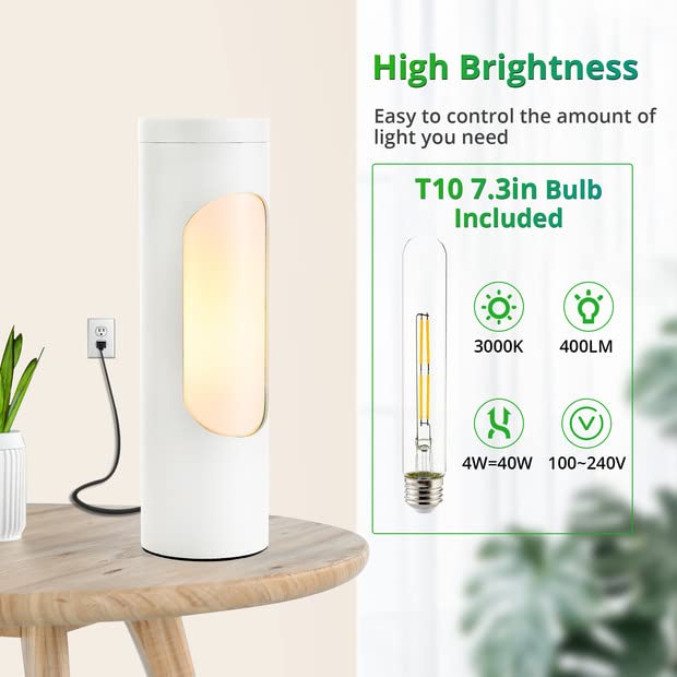 LEDIARY Kosher Lamp for Shabbos, White Table Lamps and Nightlight for Living Room Bedroom，T10 Bulb Included (4W Eqv 40W, 400LM, 3000K)