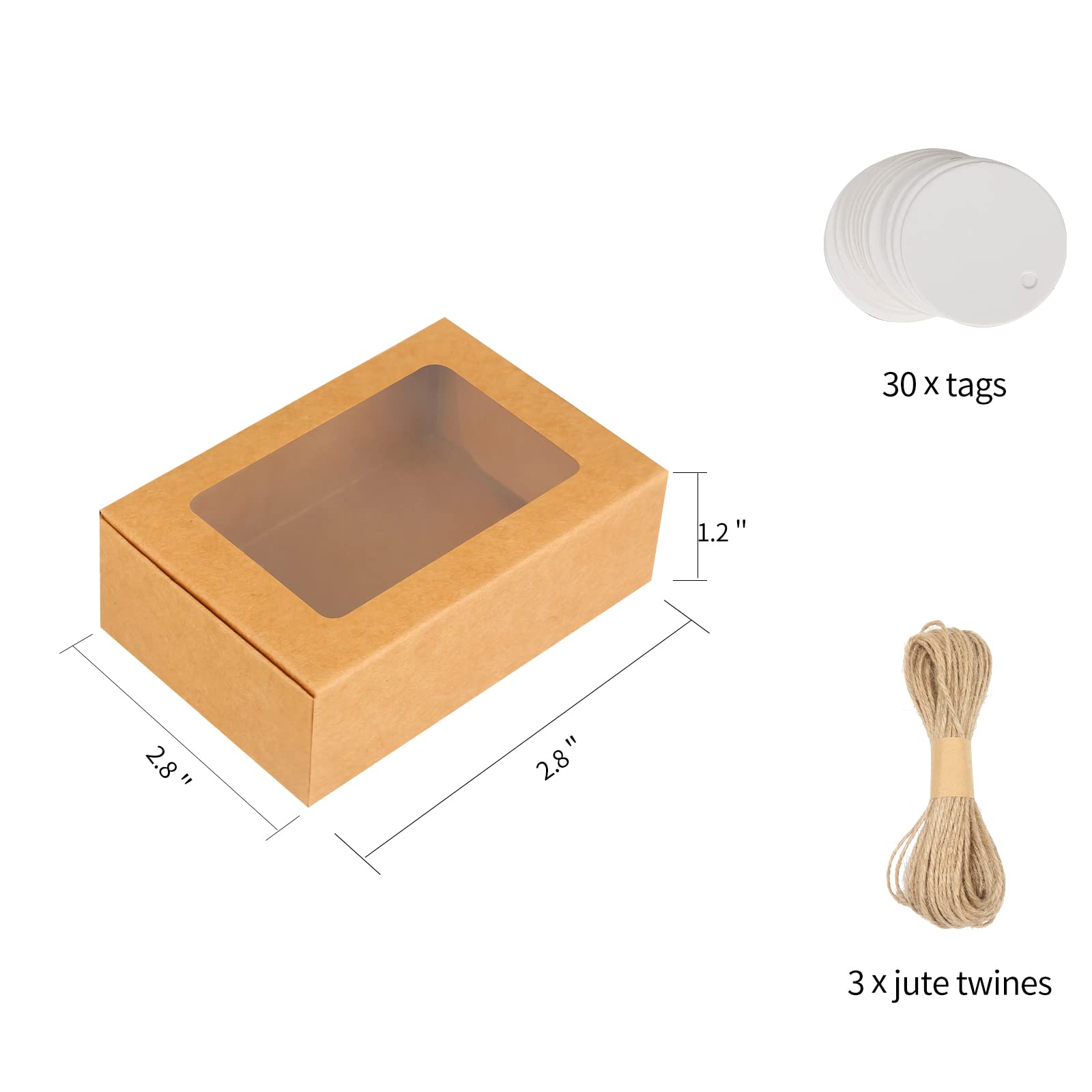 30Pcs Packaging Boxes with Window, 3.5x2.35x1.2 Inch