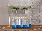Rite Lite Blue Dreidels Menorah Modern Hanukkah Centerpiece Jewish Holiday Party Favor Decor | Resin Fits Most Chanukah Candles, Elegant Judaica Décor Festival of Lights Hostess Gifts 11.50" H