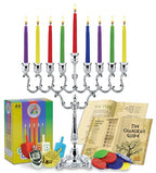 Ner Mitzvah Hanukkah Menorah Candles Dreidels, Chanukah Guide Complete Set - Metal, Standard Version