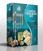 Ner Mitzvah Hanukkah Menorah Candles Dreidels, Chanukah Guide Complete Set - Metal, Standard Version