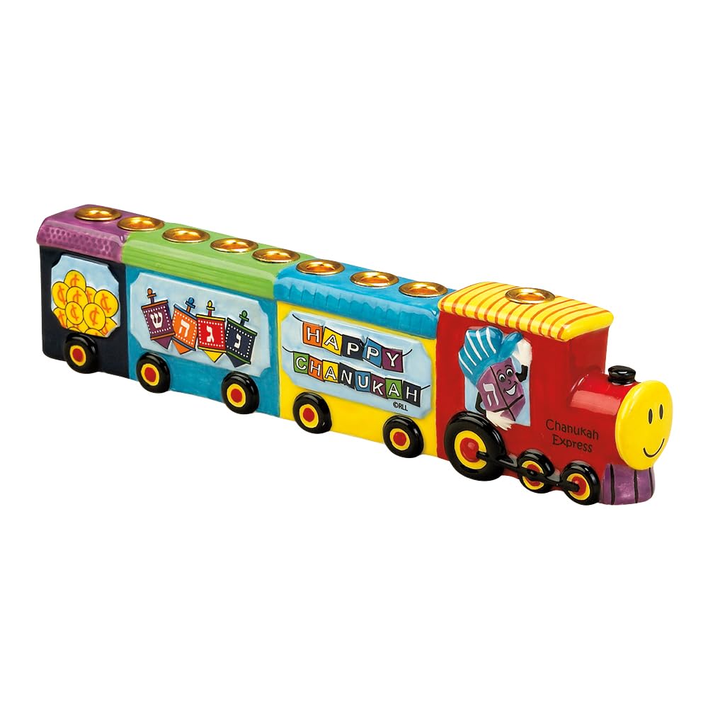 Rite Lite Chanukah Menorah Express Ceramic Menorah, 11.5 Multi-Color Hannukah Train Menora Jewish Holiday Party Favors Goodie Bag Decor Accessories Festival of Lights
