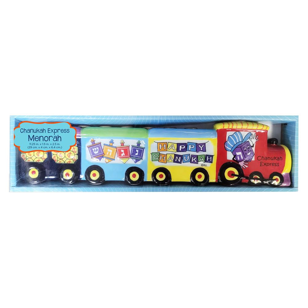 Rite Lite Chanukah Menorah Express Ceramic Menorah, 11.5 Multi-Color Hannukah Train Menora Jewish Holiday Party Favors Goodie Bag Decor Accessories Festival of Lights