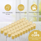 Vehaer Chabad Chanukah Oil 36 Prefilled Cups + 8 Beeswax Shamashim, Hanukkah, Chanukah Olive Oil, Ready to Use, Fits Most Menorah (Chabad 36 + 8), 2.5 Hour Burn