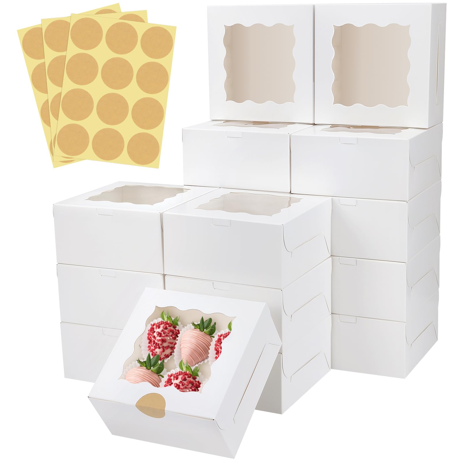 Colovis 30 Pcs White Bakery Boxes with Window, 6 X 6 X 3 Inches,
