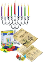 Ner Mitzvah Hanukkah Menorah Candles Dreidels, Chanukah Guide Complete Set - Metal, Standard Version