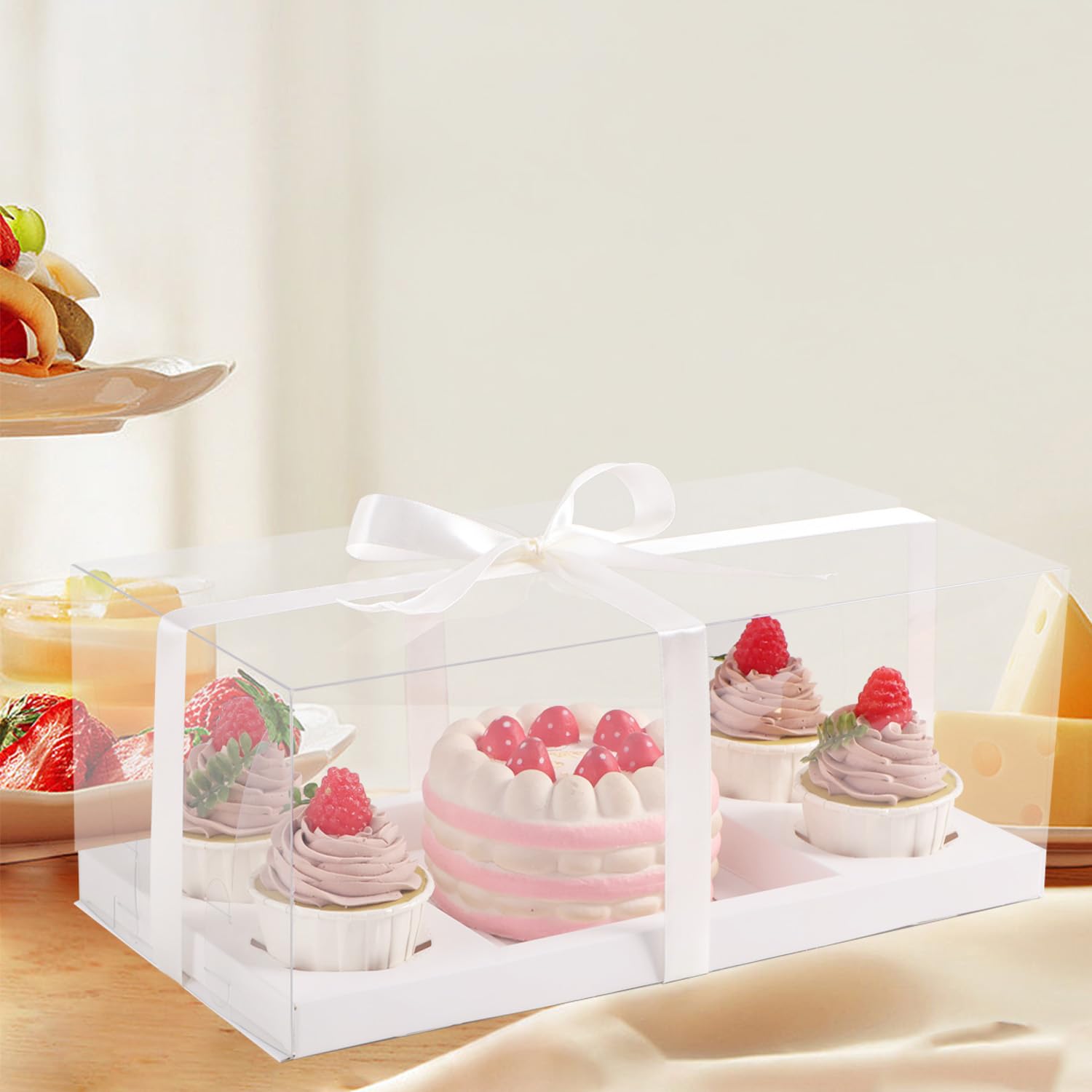 3pcs Clear Cupcake Boxes Combo,Cake and Cupcakes Box 1+4 Bento Box with Clear Window