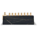 Zion Judaica Ltd Elegant Decorative Hanukkah Candle Menorah Aluminum Wrapped with Marble Decal (Black/Gold) & Brass Candle Cups - Landscape Minorah
