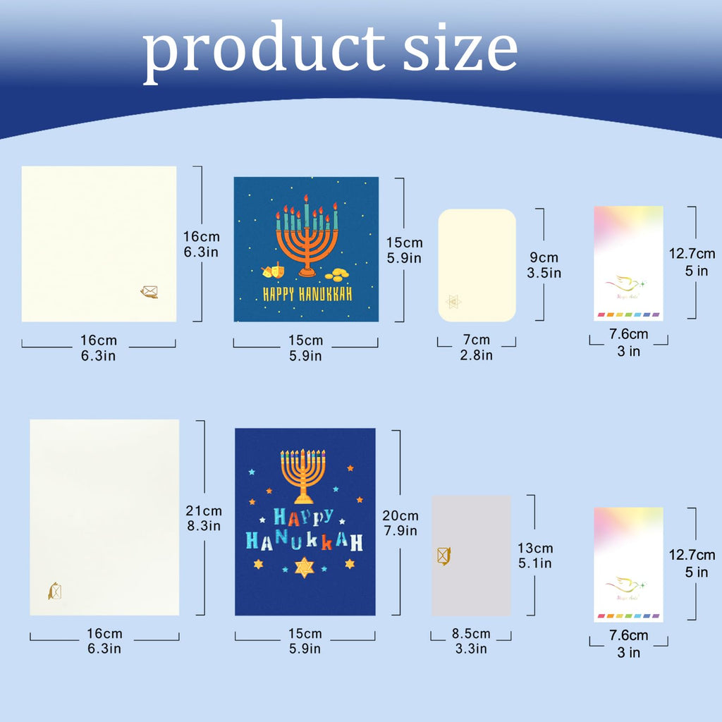 Magic Ants Happy Hanukkah 3D Pop Up Cards Pack – Menorah & “Happy Hanukkah” Designs, Festival of Lights Chanukah Greeting Cards with Candles, Dreidel, Star of David, Includes Envelope and Blank Notes