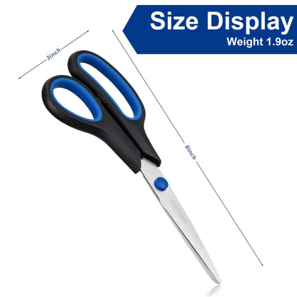Scissors, BOOMIBOO 8" All Purpose 6 Pack - Comfort-Grip Scissors for Office Desk Accessories Sewing Fabric Home Craft School Supplies, Teacher/Class Supplies, Right/Left Handles