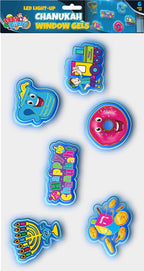 Izzy 'n' Dizzy Hanukkah LED Window Gel 6 Piece - Hanukkah Décor - Holiday Party Decoration - Happy Chanukah Window Gel