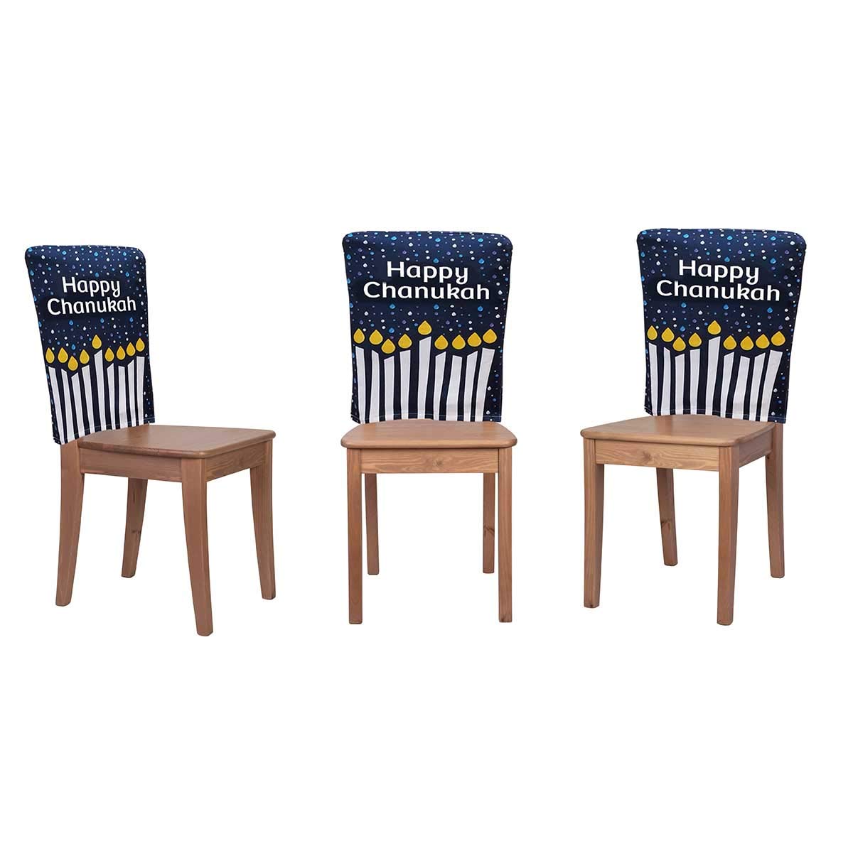 Zion Judaica Hanukkah Décor Chair Covers Stretch Micro-Fiber - Set of 3 - Fits Most Chairs and Armchairs Chanukah Party Decorations